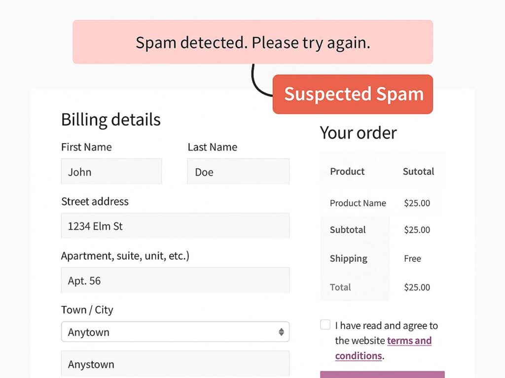 woocommerce checkout spam woocommerce fake orders